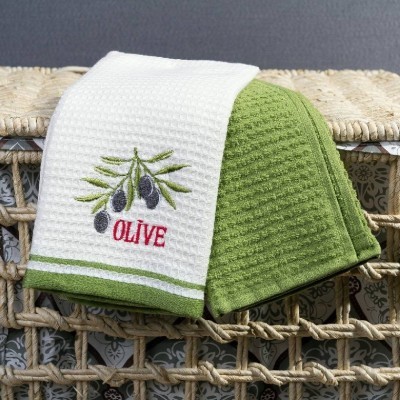 Набор Кухонных Полотенец Arya 40X60 2 Пр. Olive Экрю-Зеленый