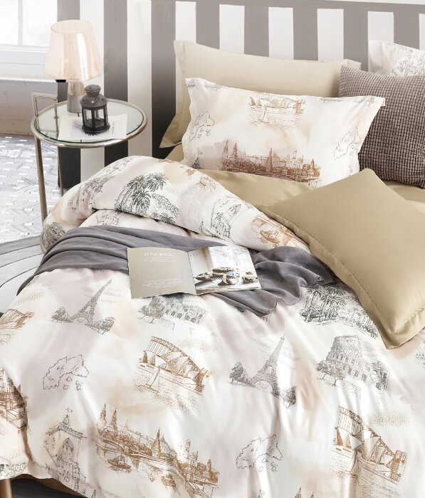 Комплект постельного белья Tencel евро 4 наволочки TT6-151 код1330