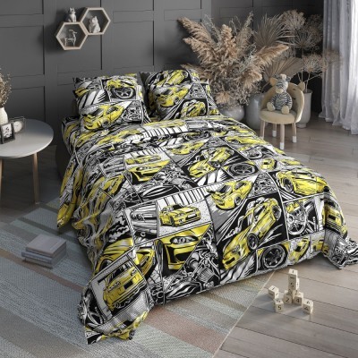 Комплект постельного белья Детский Поплин DL-55 &amp;quot;Гонки желтые&amp;quot;