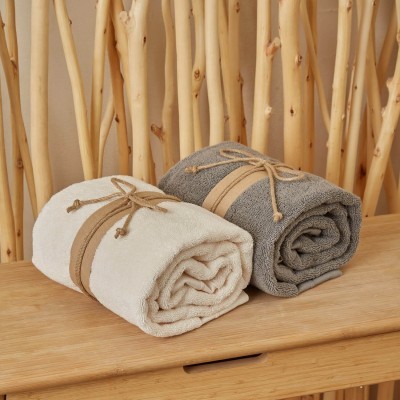 Набор из 2-х банных полотенец Шанти  (кремовый/оловянный)