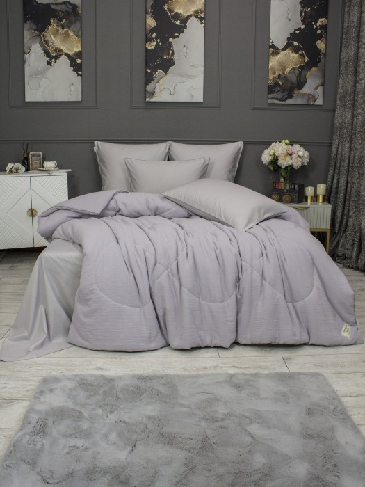 Комплекты для сна Muslin & Satin Solid color (лаванда жемчуг) Евро