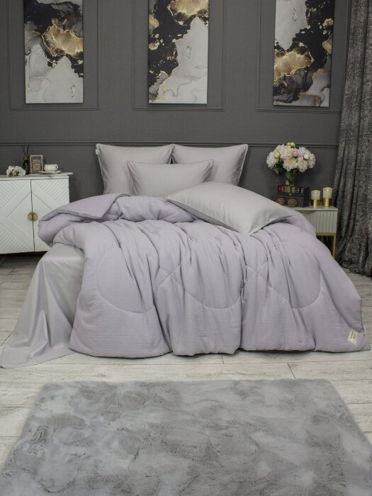 Комплекты для сна Muslin & Satin Solid color (лаванда жемчуг) Евро