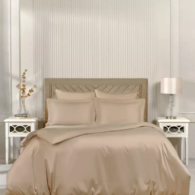 Постельное белье Arya Vip из Oднотонного Сатина Семейное 160x220 Бежевый