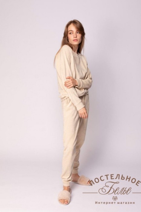 Лорен женский костюм велюровый бежевый L