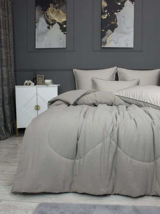 Комплекты для сна Muslin & Satin Solid color (платина беж) Евро