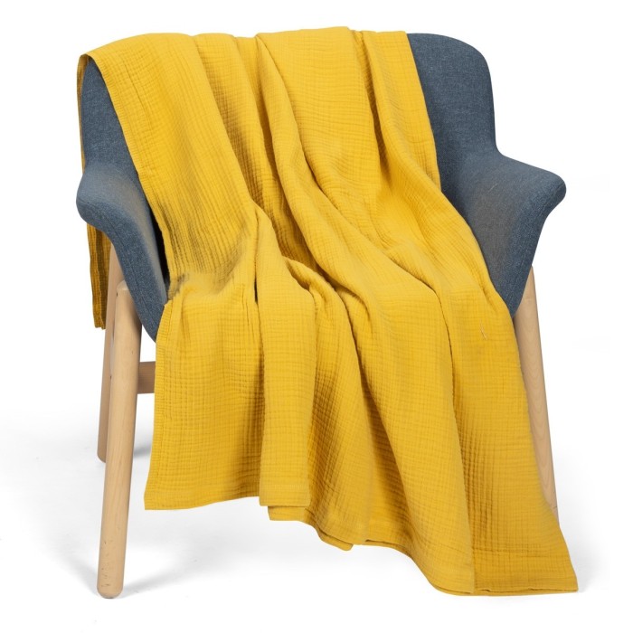 Покрывало-одеяло муслиновое горчичное 200х230