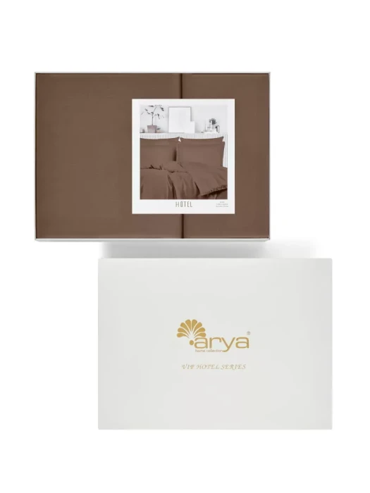 Постельное белье Arya Vip из Oднотонного Сатина Семейное 160x220 Темно-Коричневый