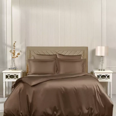 Постельное белье Arya Vip из Oднотонного Сатина Семейное 160x220 Темно-Коричневый