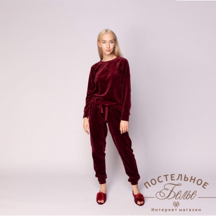 Лорен женский костюм велюровый бордовый M