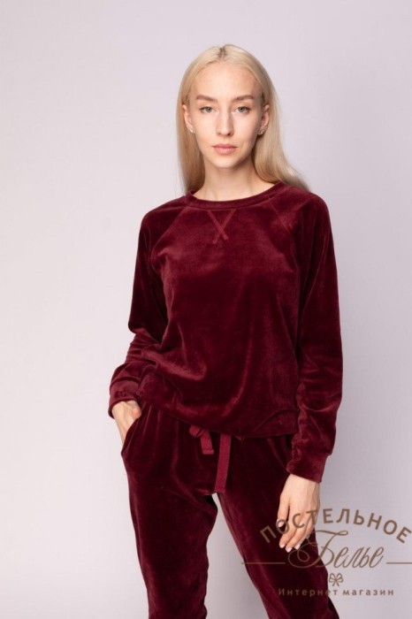 Лорен женский костюм велюровый бордовый M