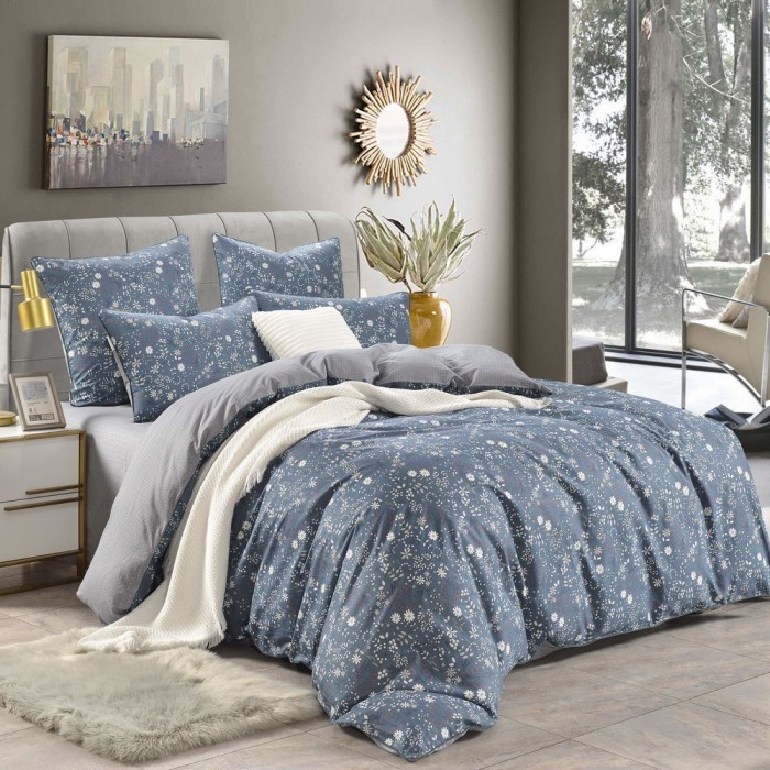 Элла (синяя) Комплект постельного белья сатин Евро 4н