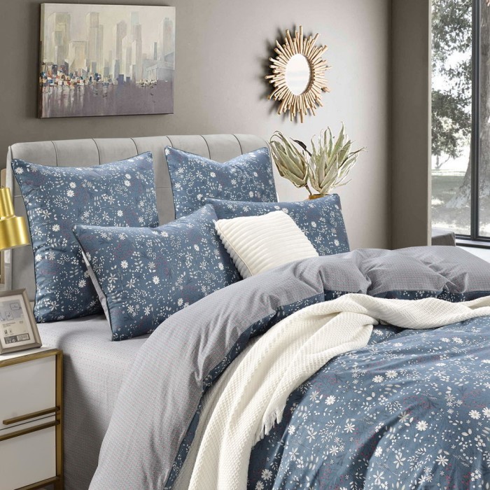 Элла (синяя) Комплект постельного белья сатин Евро 4н