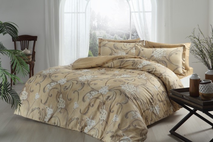 Постельное белье TAC SATIN DELUX SENJA евро бежевый