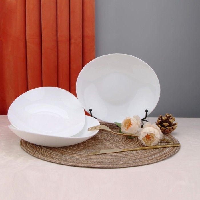 Набор обеденных тарелок Arya из опалового стекла 6 ед Ellipse 23 см Белый