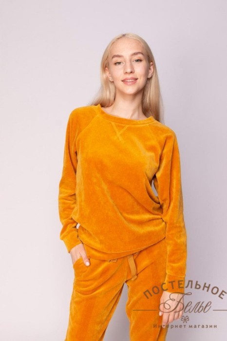 Лорен женский костюм велюровый горчичный M