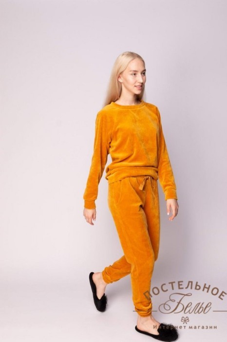 Лорен женский костюм велюровый горчичный M