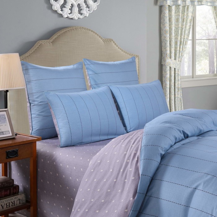 Кристиан (синий) Комплект постельного белья сатин Евро 4н