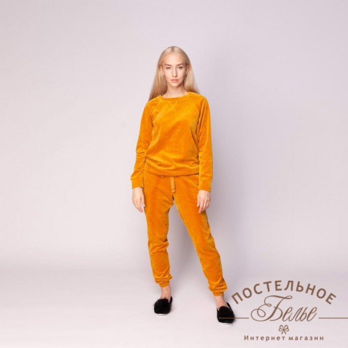 Лорен женский костюм велюровый горчичный XS