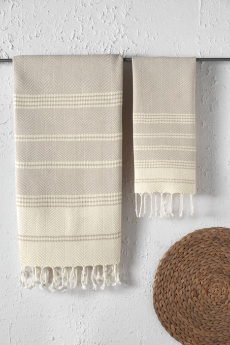 Набор полотенeц Arya с Бахромой 2 шт Zigzag Бежевый