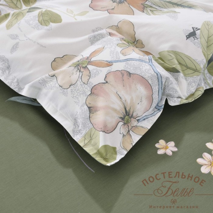 Азиза зеленый Комплект постельного белья сатин Евро 4н