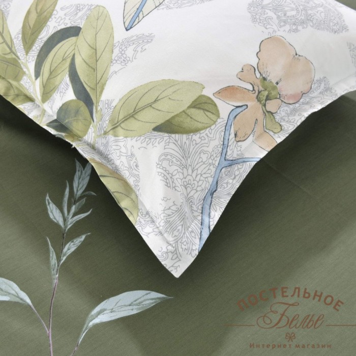 Азиза зеленый Комплект постельного белья сатин Евро 4н
