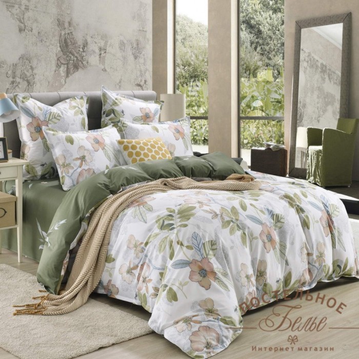 Азиза зеленый Комплект постельного белья сатин Евро 4н