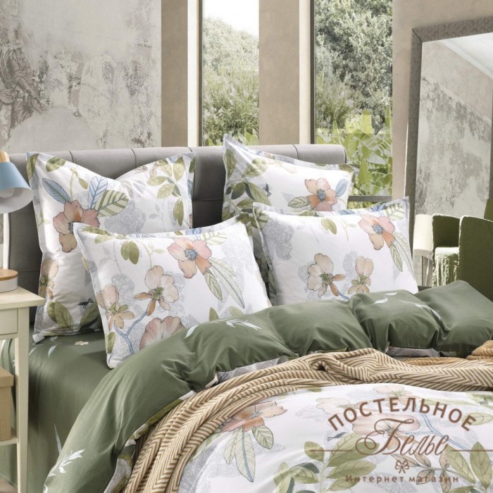 Азиза зеленый Комплект постельного белья сатин Евро 4н