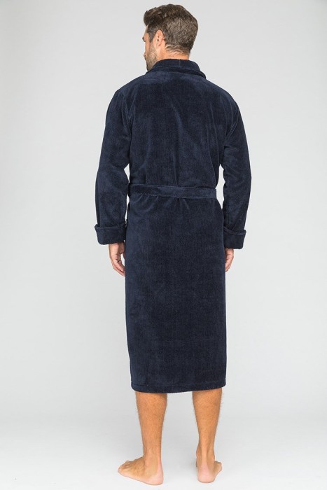Бамбуковый махровый халат мужской NATUREL (PM 908) синий