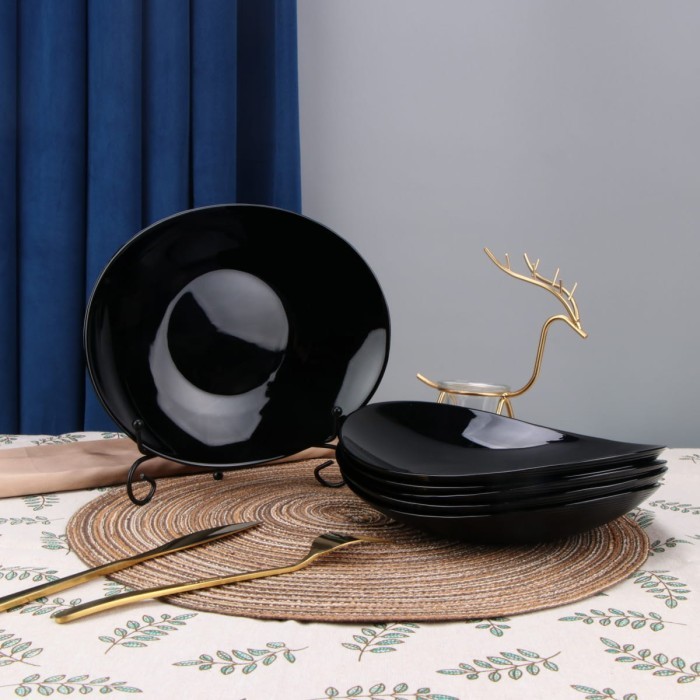 Набор обеденных тарелок Arya из опалового стекла 6 ед Ellipse 23 см Черный