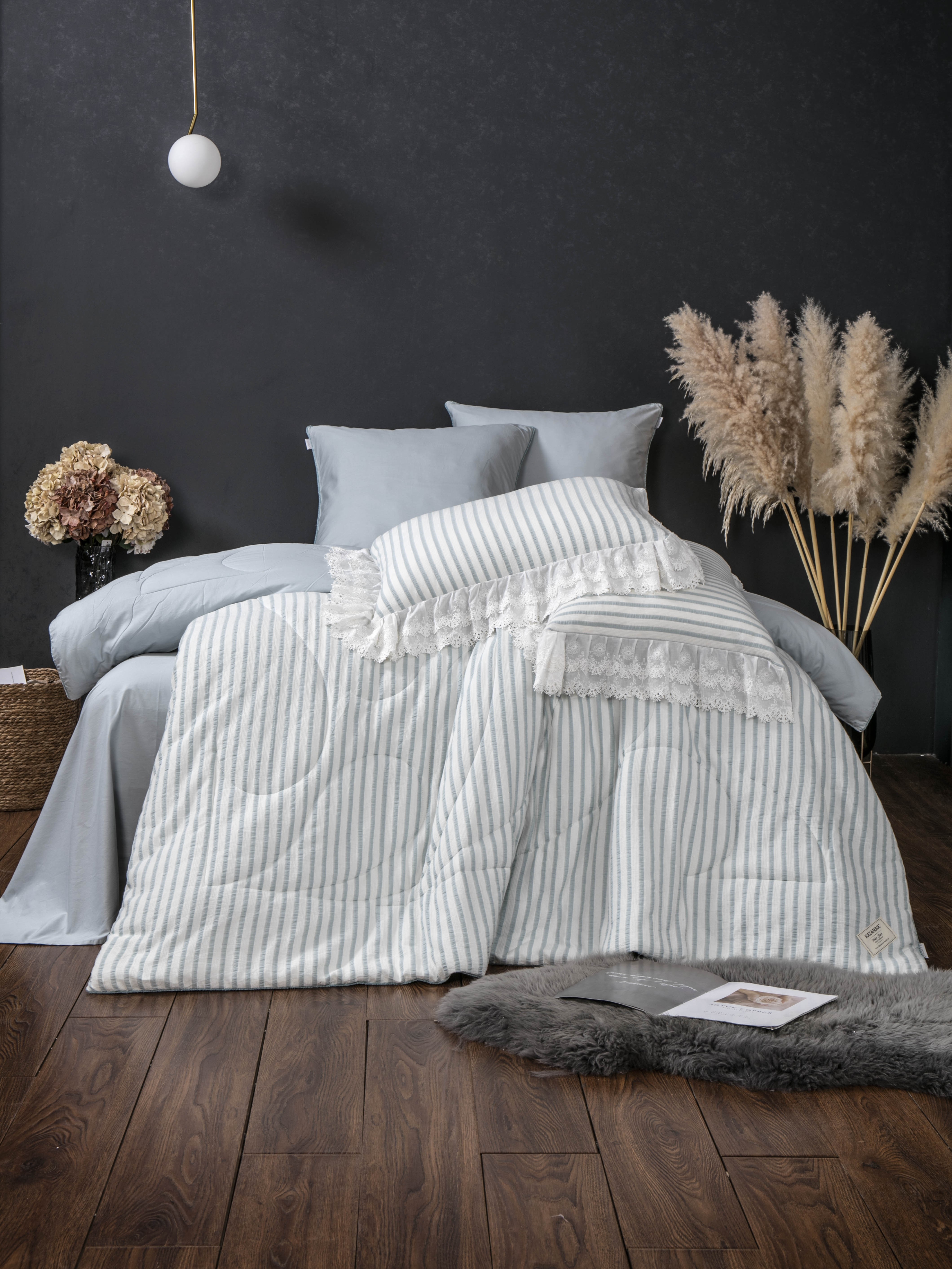 Комплекты для сна Stripe Muslin lace (голубое серебро) Евро