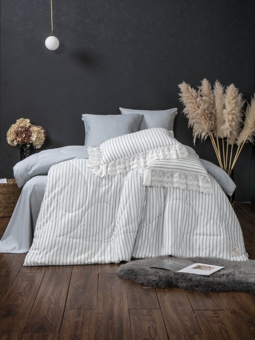 Комплекты для сна Stripe Muslin lace (голубое серебро) Евро