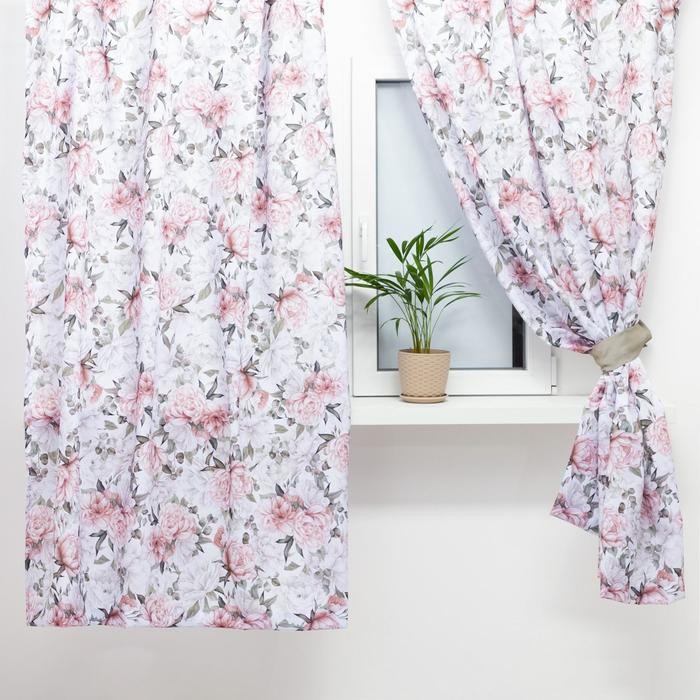 Комплект штор д/кухни с подхватами Этель "Пионы" 145х180см-2 шт., 100% п/э