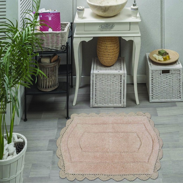 BELLA (пудра) Набор ков. для ванной кружевной 50х70 и 60х100см