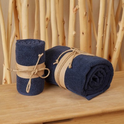 Набор полотенец Шанти для рук и банное (темно-синий)