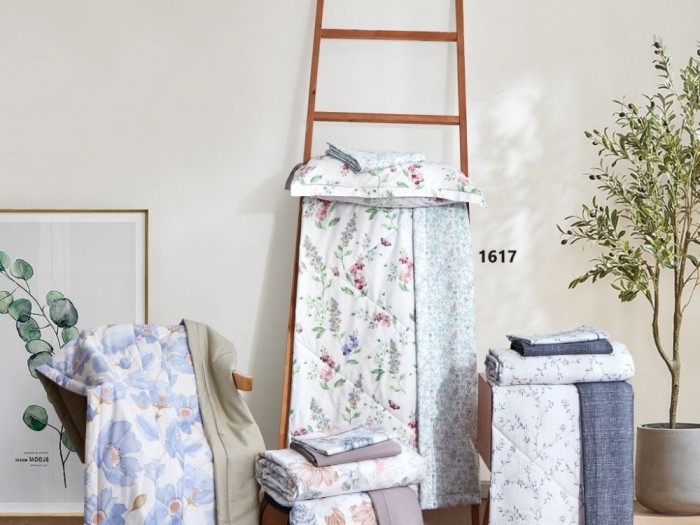 Комплект с летним одеялом семейный из печатного сатина 160х220 см, 2164-2OSP