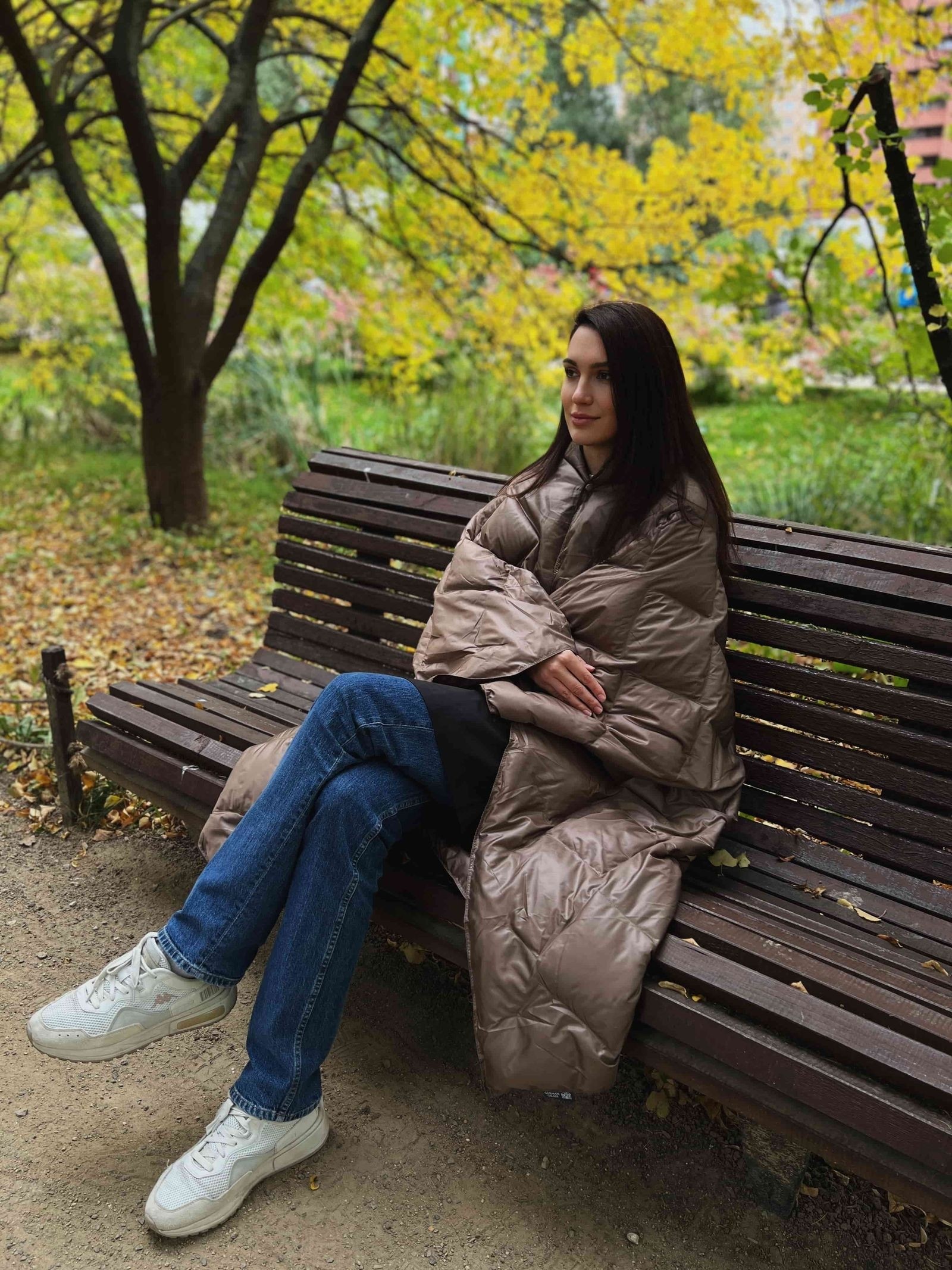 Дорожный плед-пончо пуховый Travel Cape Plaid Grass BEIGE 130х170