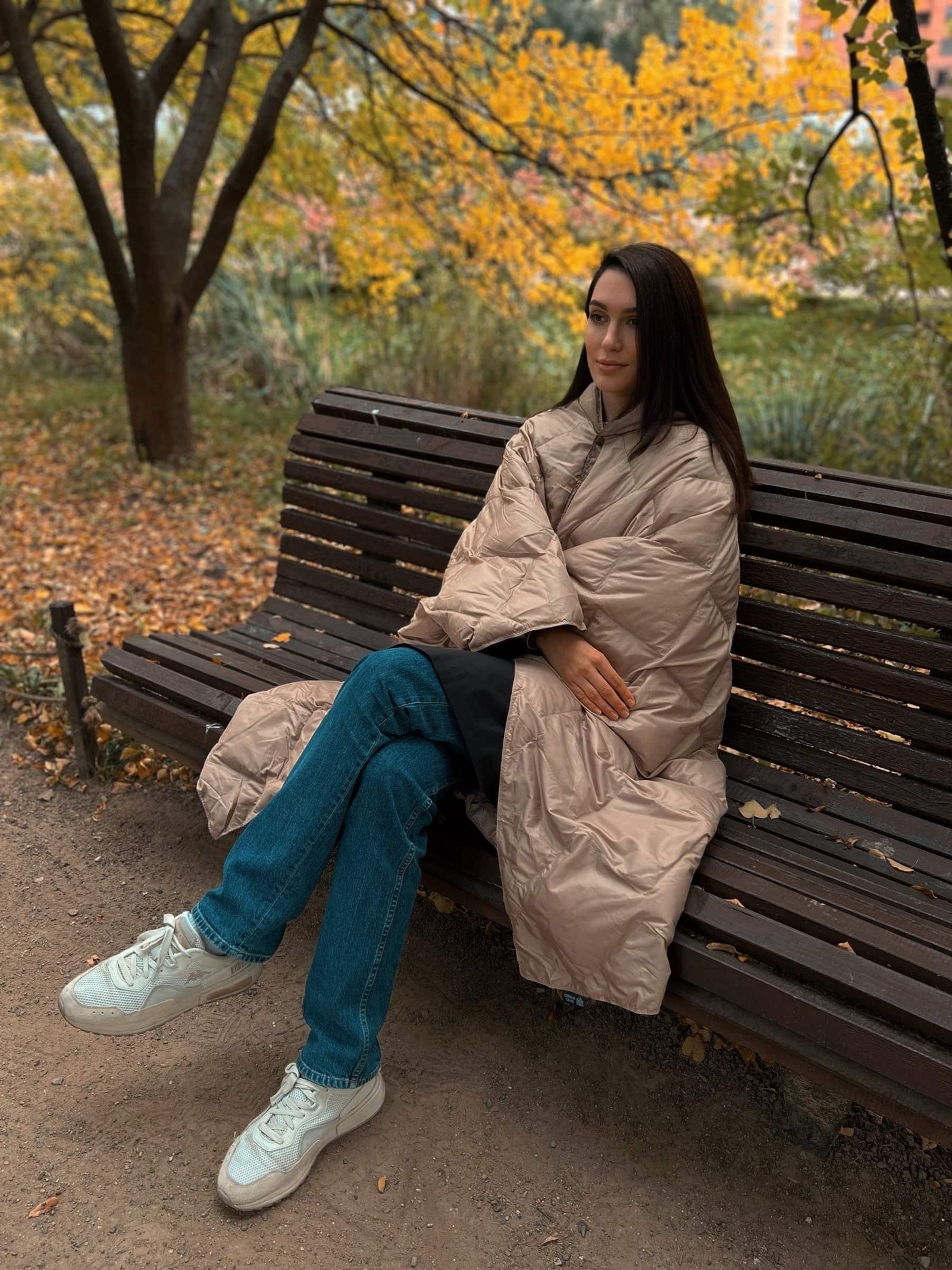 Дорожный плед-пончо пуховый Travel Cape Plaid Grass LATTE 130х170