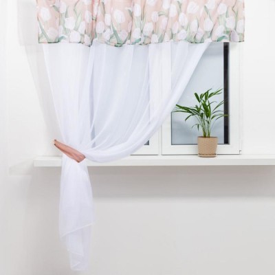 Тюль с подхватом и ламбрекеном Этель &quot;Белые тюльпаны&quot; 250х200см, 100% п/э