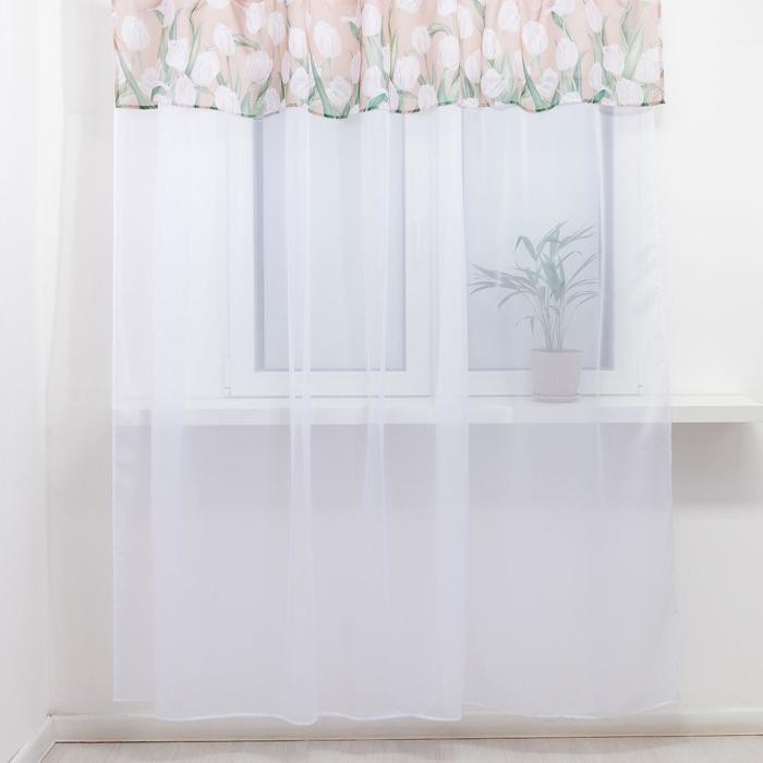 Тюль с подхватом и ламбрекеном Этель "Белые тюльпаны" 250х200см, 100% п/э