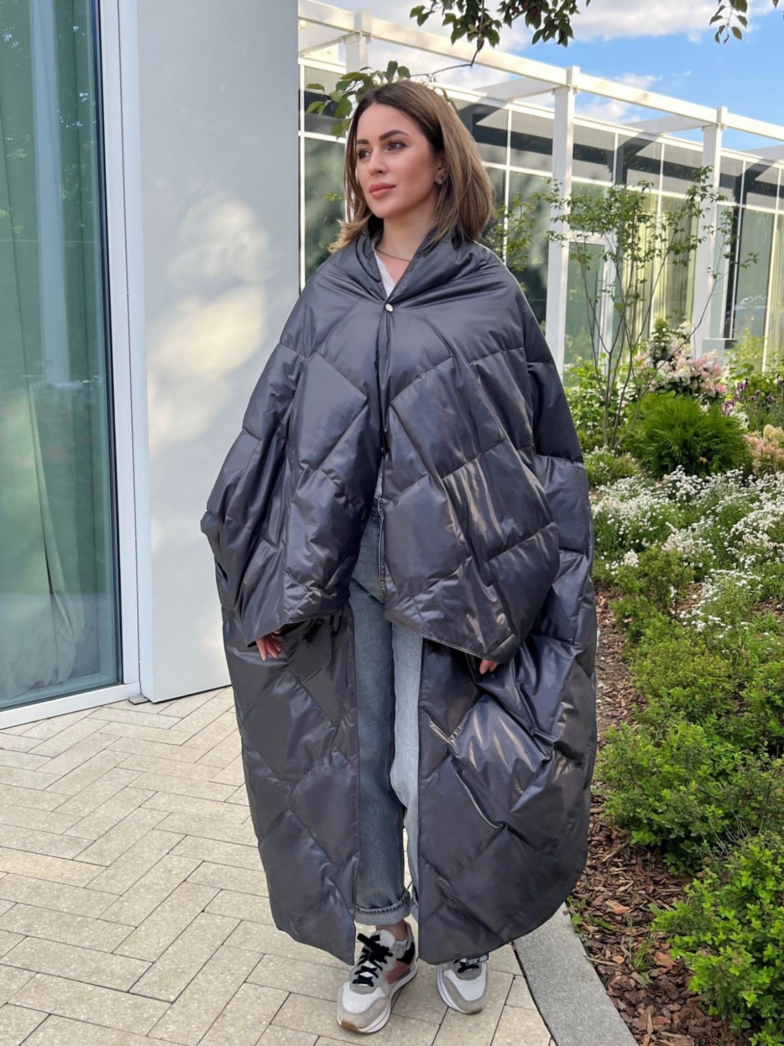 Дорожный плед-пончо пуховый Travel Cape Plaid Grass INDIGO 130х170