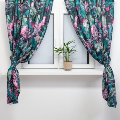 Комплект штор д/кухни с подхватами Этель&quot;Tropical parrots&quot; 145х180см-2 шт., 100% п/э