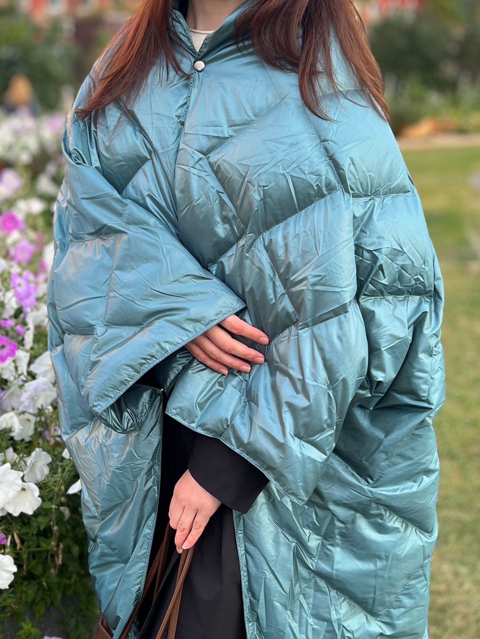 Дорожный плед-пончо пуховый Travel Cape Plaid Grass Aqua 130х170