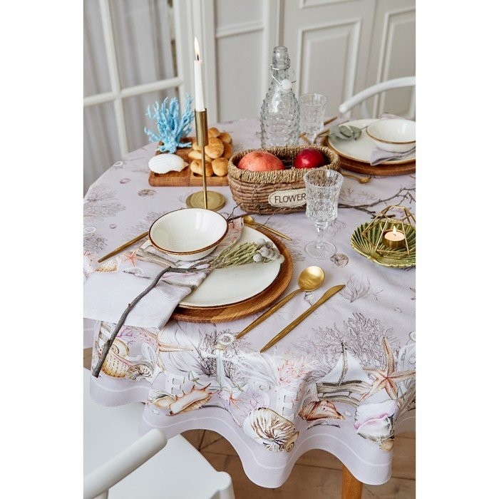 Скатерть "Этель" Коралловый риф d=150см +/-3см, 100% хл, саржа 190 гр/м2