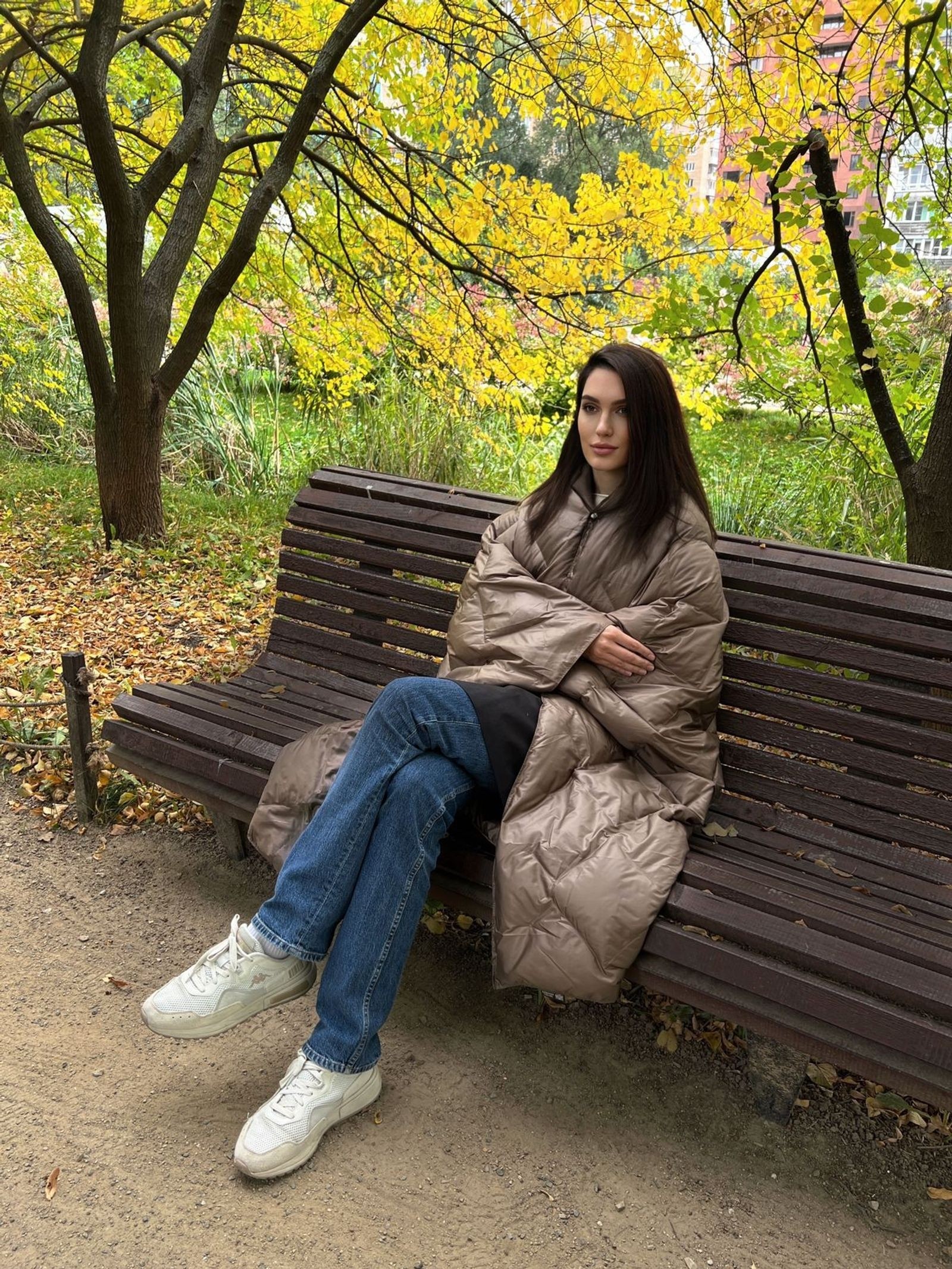 Дорожный плед-пончо пуховый Travel Cape Plaid Grass Milk Chocolate 130х170