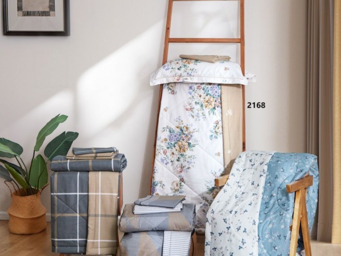 Комплект с ЛЕТНИМ одеялом из печатного сатина 200х220 см, 2168-OMP