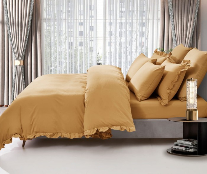 Постельное Белье Arya Natural Stone Washed из сатина 200x220 Valensiya Горчичный