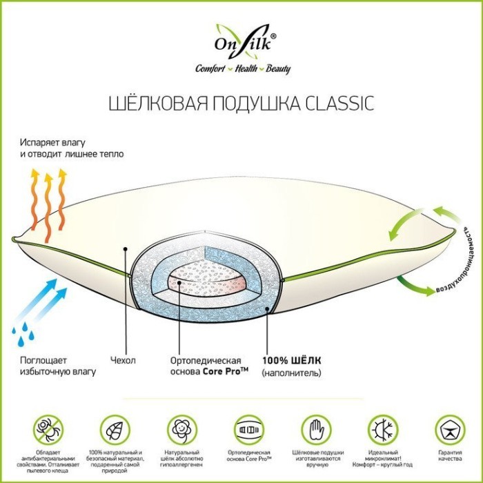 Шелковая подушка "Classic"      XL -высокая /упругая 50х70