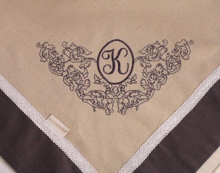 Скатерть Лен Ла-Рошель бежевый/шоколадный 180 х 360 см