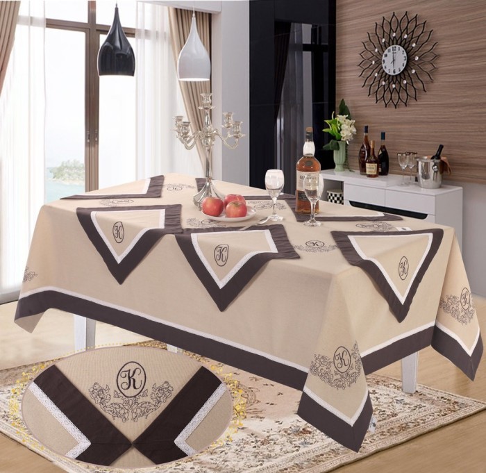 Скатерть Лен Ла-Рошель бежевый/шоколадный 180 х 360 см
