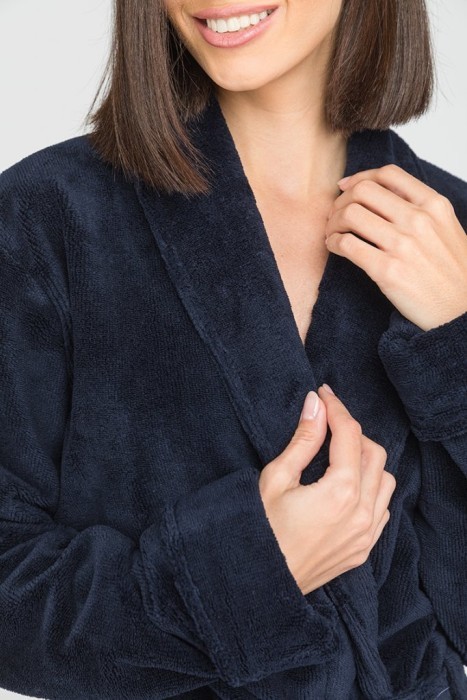 Бамбуковый махровый халат женский NATUREL (PM 908) синий